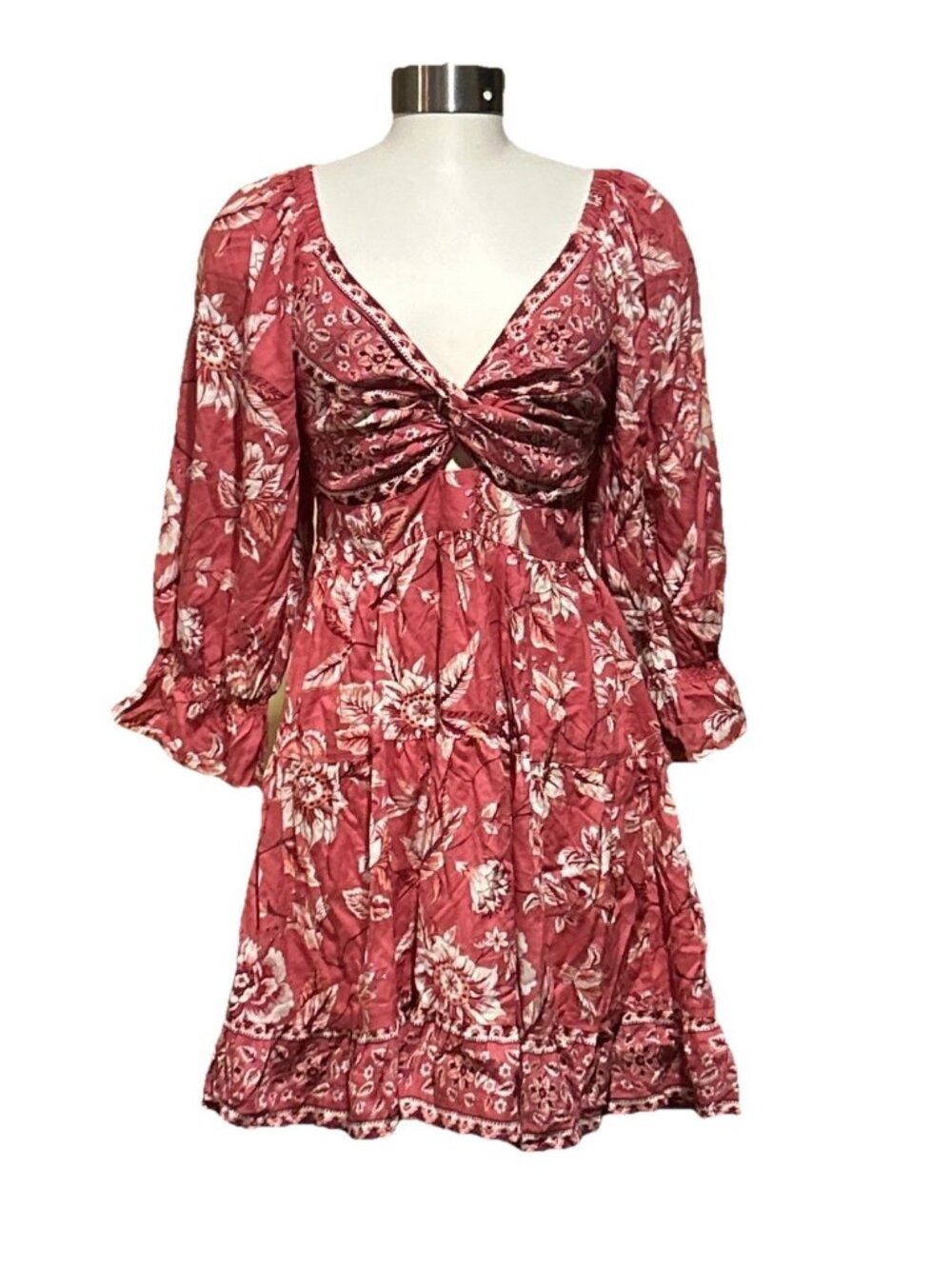 Angie Dress Womens Medi Y2K Pink Floral Wrap Babydoll VTG Boho Rayon New